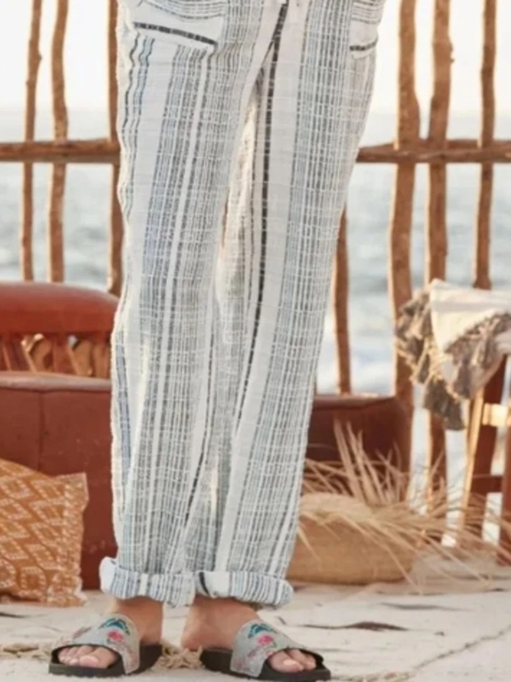 Sundance Gigi Light Striped Relaxed 💯 Cotton Pants